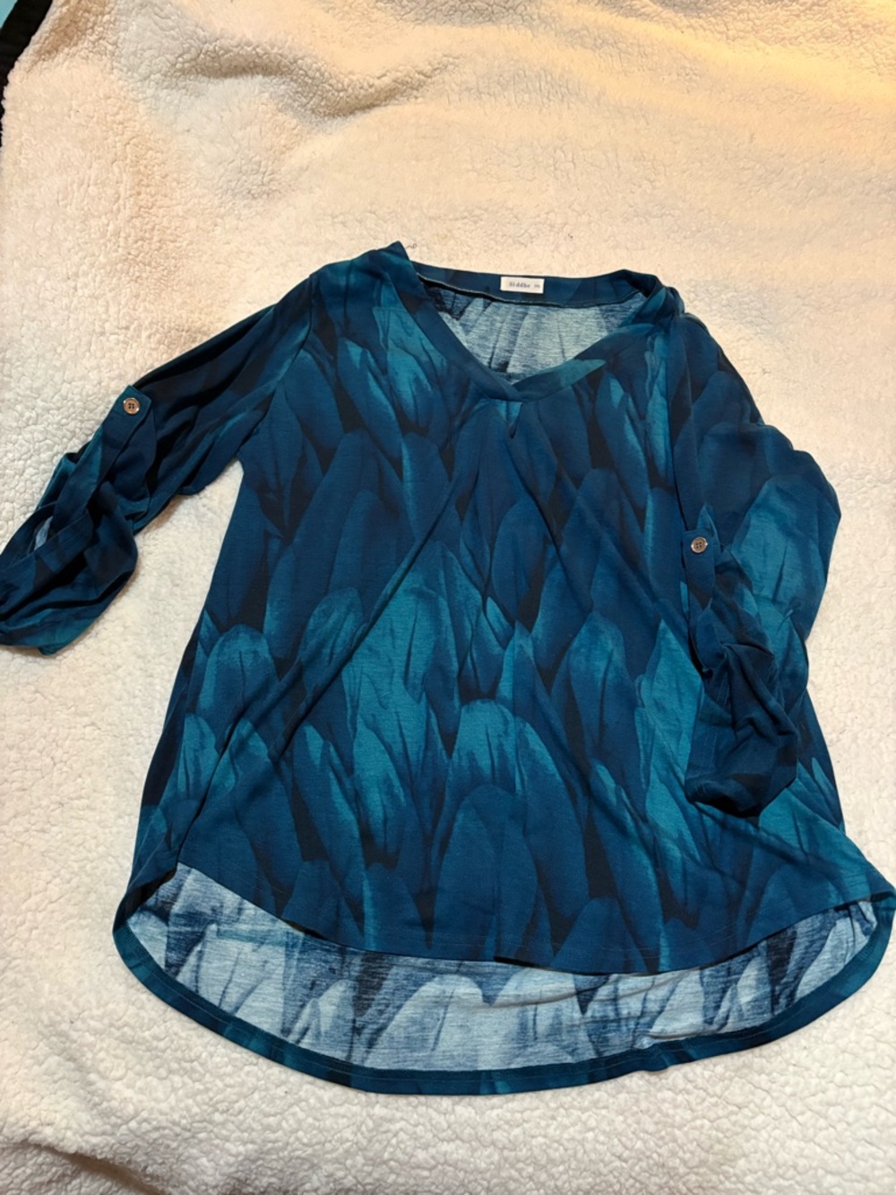 Teal Patterned V-Neck Women’s Blouse